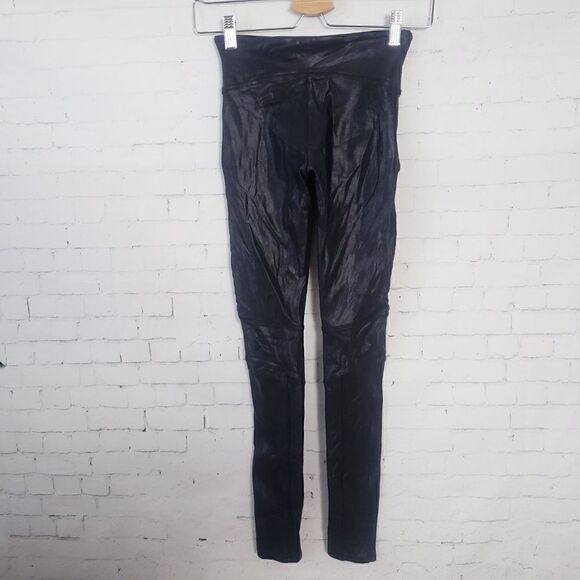 Spanx Faux Leather Moto Leggings Very Black Size XS Womens High Waist Shaping - Picture 6 of 11